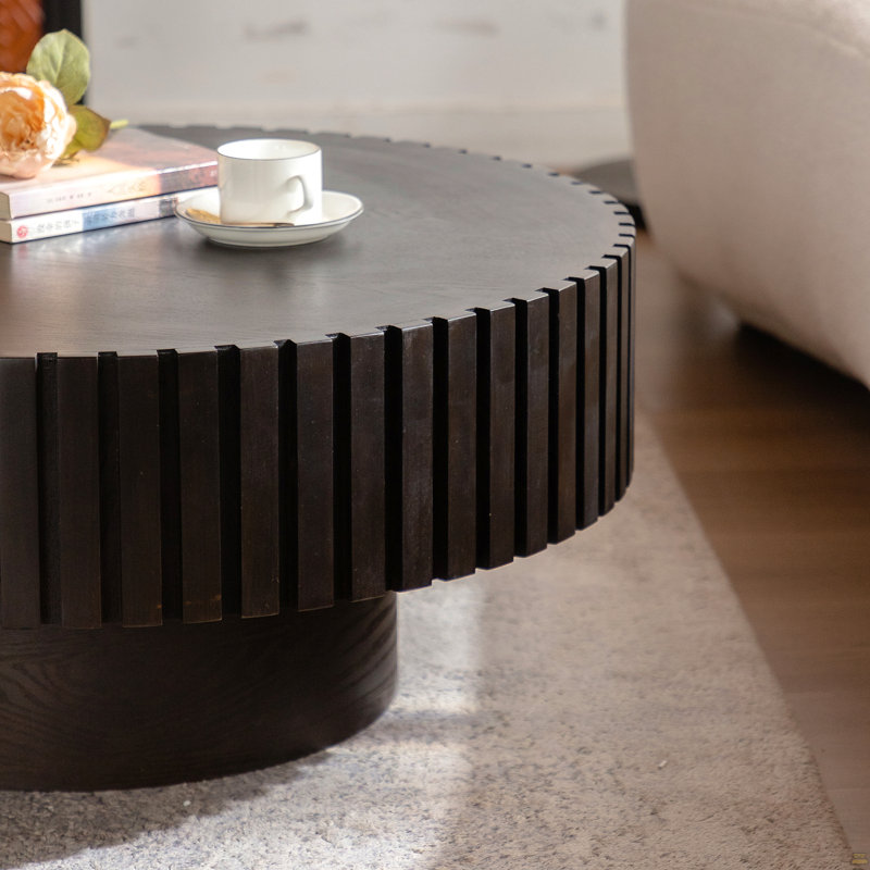Table basse ronde, table de thé en forme d'olive, table de salon, Noyer