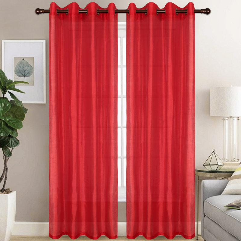 Diredra Polyester Semi-Sheer Curtains, Red