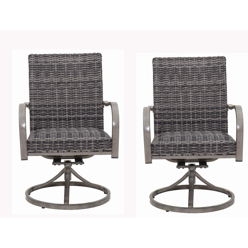 2PCS Outdoor Wicker Swivel Dining Chair with Sturdy Iron Frame, Water Washed Cotton Cushions for All-Weather Patio Use