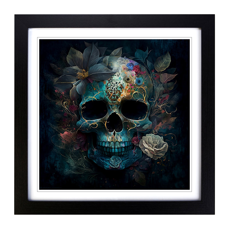 Sugar Skull Impressionism - Framed Print, Black