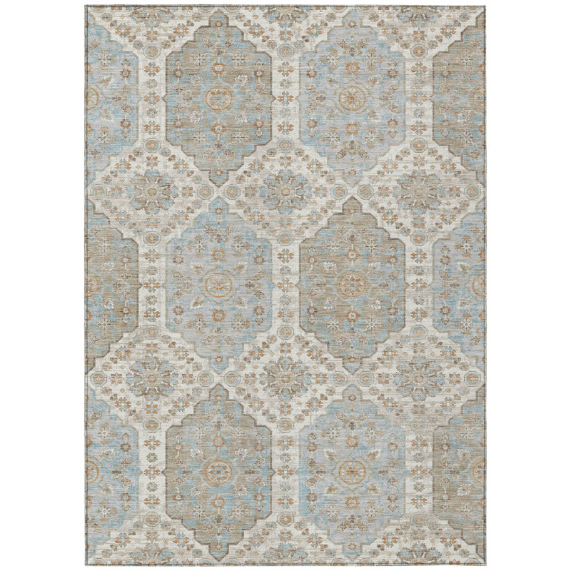 Machine Washable Indoor/Outdoor Chantille ACN2643 Damask Rug, Ivory, 3' x 5'
