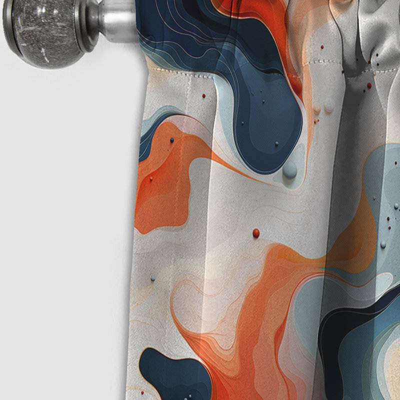 Toile de marbre fusion artistique pêche et bleu - Rideau occultant en marbre abstrait - 1 panneaux, L 52 po x L 95 po