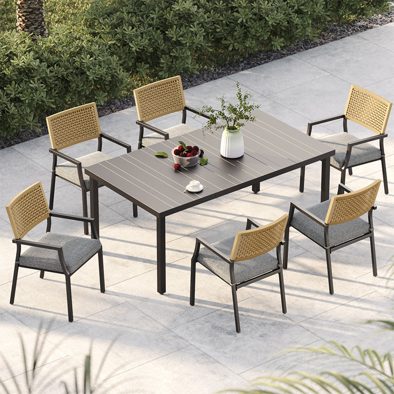 Ensemble repas d'extérieur en acier pour 6 personnes avec fauteuils Aiden