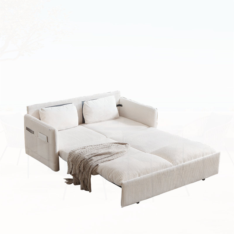 Canapé-lit réglable 64,5 pouces 3-en-1, Velours côtelé beige