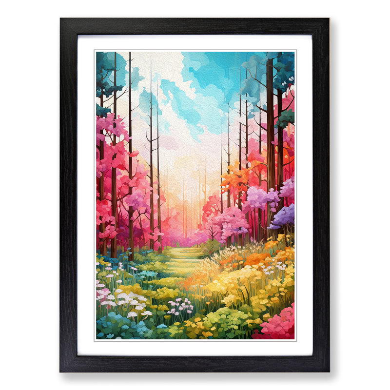 Spring Forest Colour Field No.3 - Single Picture Frame Print on Wood, Black Framed, 64cm H x 46cm W