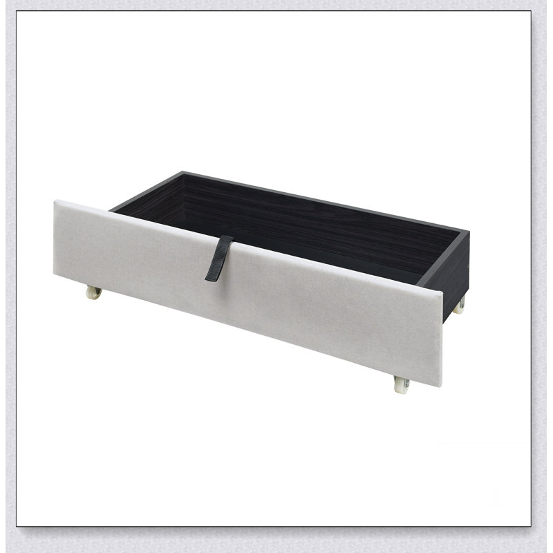 Lit plateforme tapissier avec cadre à DEL et 2 tiroirs, Grand, Beige 