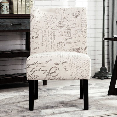 Contemporary English Letter Pattern Chair, Blend Material, Frame, 22.2"w X 28.82"d 32.26"h Armless Chair With Print Fabric, Blend, Removable Back & Legs, 32.26"h, White