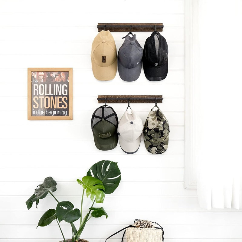 Support à chapeau en bois pour mur, organisateur de casquette de baseball avec 20 crochets, support à chapeau rustique Cowboy, présentoir mural, ensemble de 2, brun