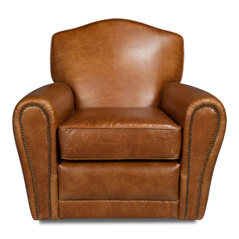 Elite Swivel Armchair, Brown Genuine Leather