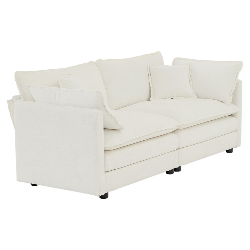 Canapé de causeuse moderne en tissu pour salon, canapé rembourré 2 places à assise profonde de grande taille avec 4 coussins, chenille blanche