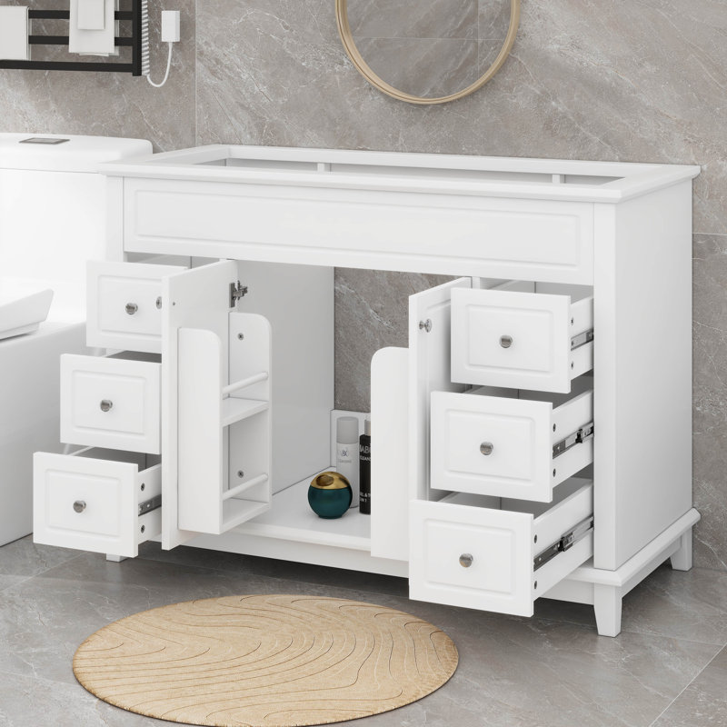 Meuble-lavabo 46 po sans lavabo, 6 tiroirs et 2 tablettes à 2 niveaux