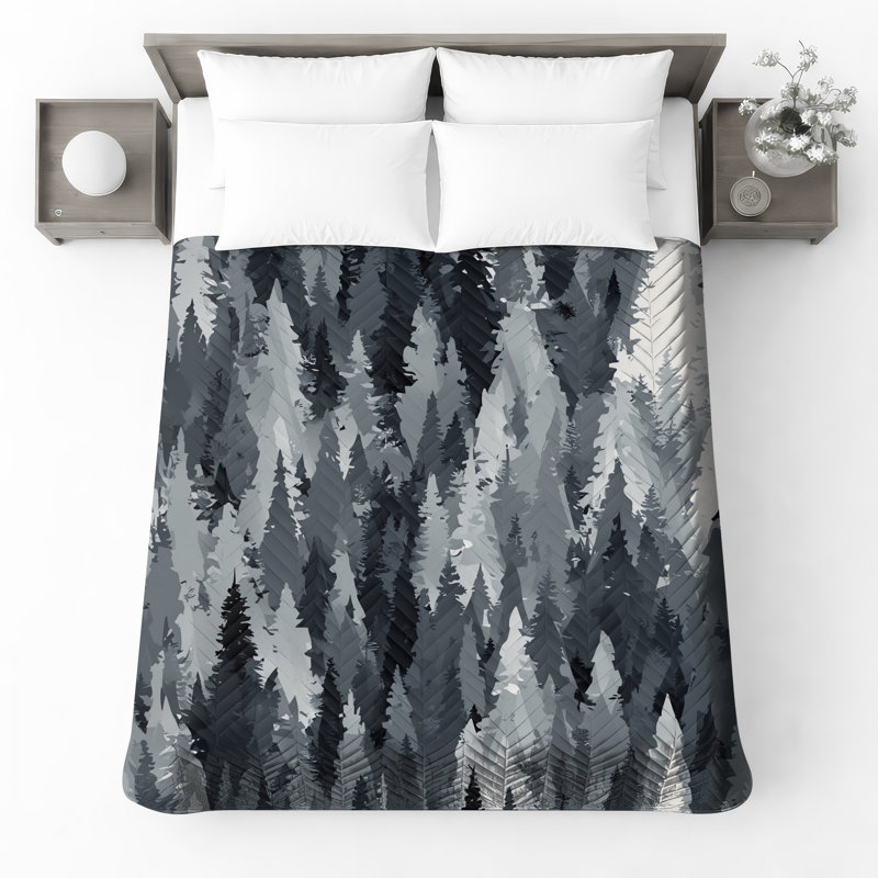 Couvre-lit matelassé gris Pine Forest, Grand lit