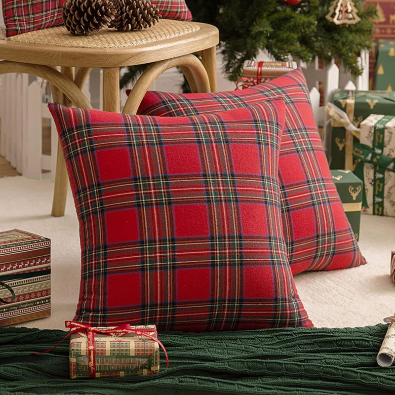 Paquet de 2 housses de coussin décoratives à carreaux écossais en tartan pour Noël, H 18 po x l 18 po, Carrée