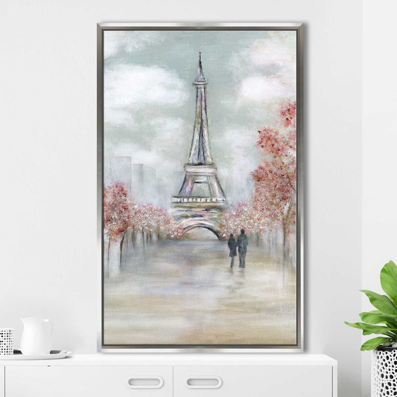 Paris au printemps par - Peinture, Cadre flottant argent, H 43,5 po x l 27,5 po x P 2 po