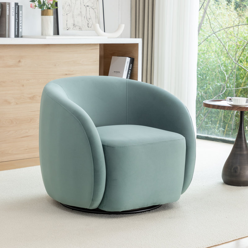 Fauteuil demi-tonneau pivotant en velours Arrun, Bleu