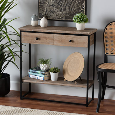 Baxton Studio Silas Modern Industrial Natural Brown Finished Wood And Black Metal 2-Drawer Console Table