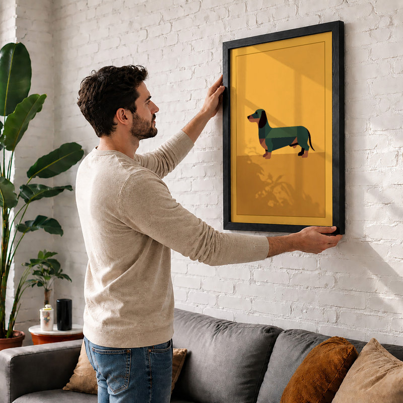 Dachshund Profile Minimalist - Framed Print, A1 - 84.1 x 59.4 cm, White