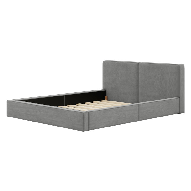 Upholstered Platform Bed With Solid Frame, Gray
