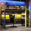 Lit mezzanine fonctionnel en bois avec bureau intégré et éclairage RVB-909922249