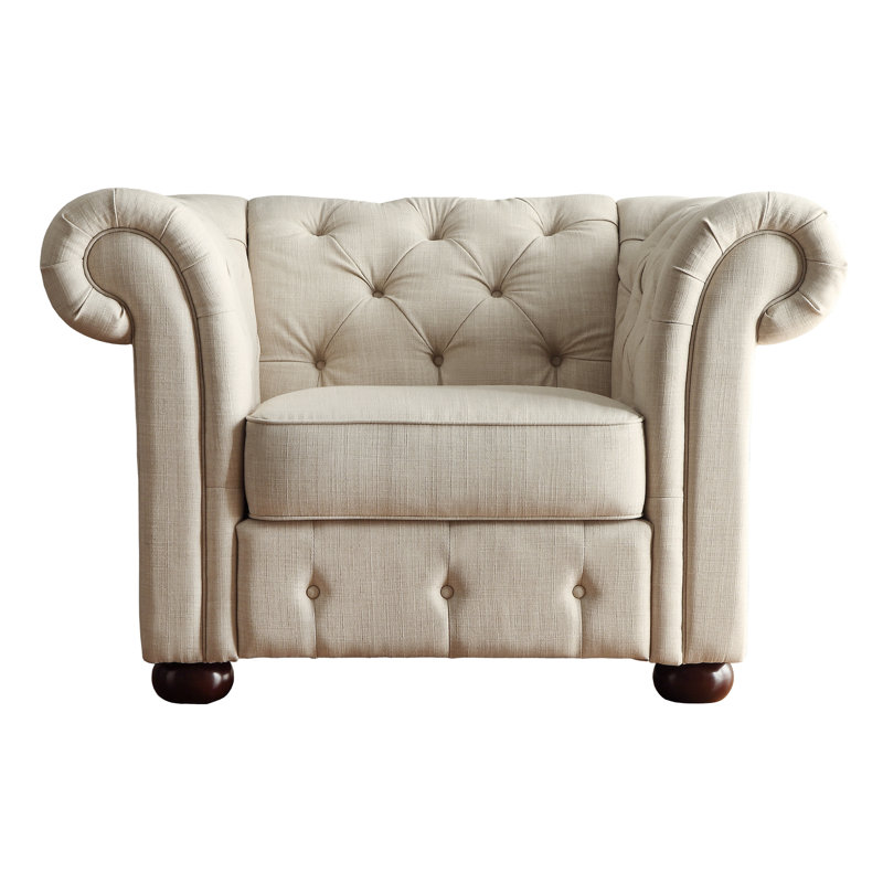Fauteuil Chesterfield Huskins, Lin beige