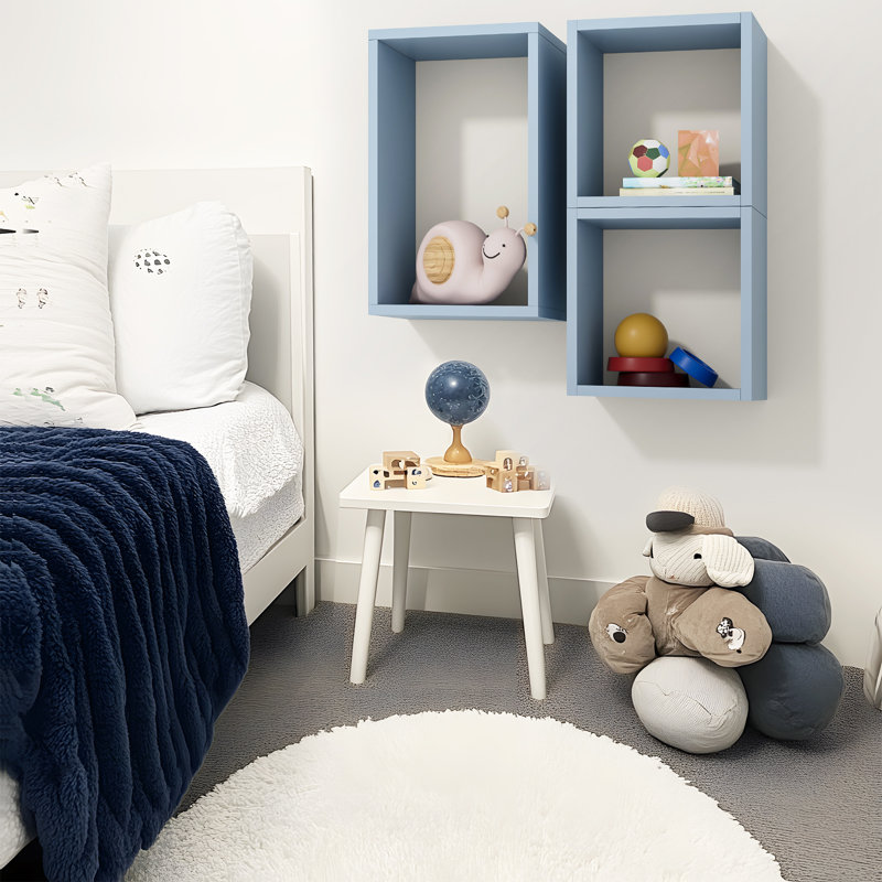  Wall Mount Cube Shelf Set Of 3, Floating Cube Shelves For Space Discovery, Peace Blue, Peace Blue