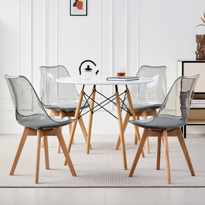 5 Piece Round Dining Table Set for 4, 35.5” Black Table with Grey Acrylic Wooden Chairs, Space Saving for Apartment, Home Office