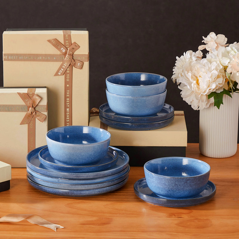 Piece Stoneware Dinnerware Set - Service for 4, Blue