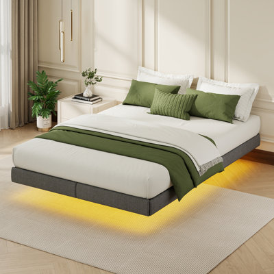Cowen Floating Bed Frame with LED Lights Metal Slats Underbed Storage Space No Box Spring