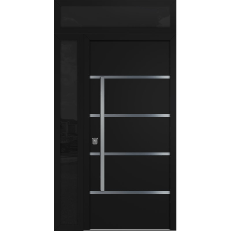 Porte d'entrée extérieure moderne en acier 36 po x 80 po - Inox S3 avec éclairage latéral et traverse, Noir