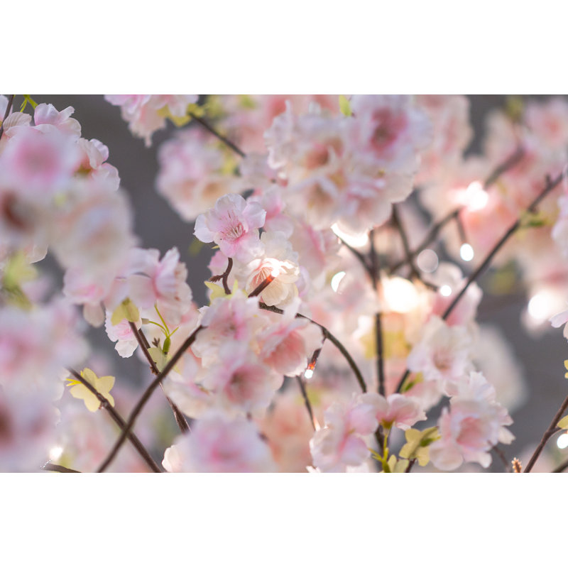 Cerisier en fleurs avec lumières DEL, H 98,5 po x l 70,87 po x P 7,87 po, Rose chaud