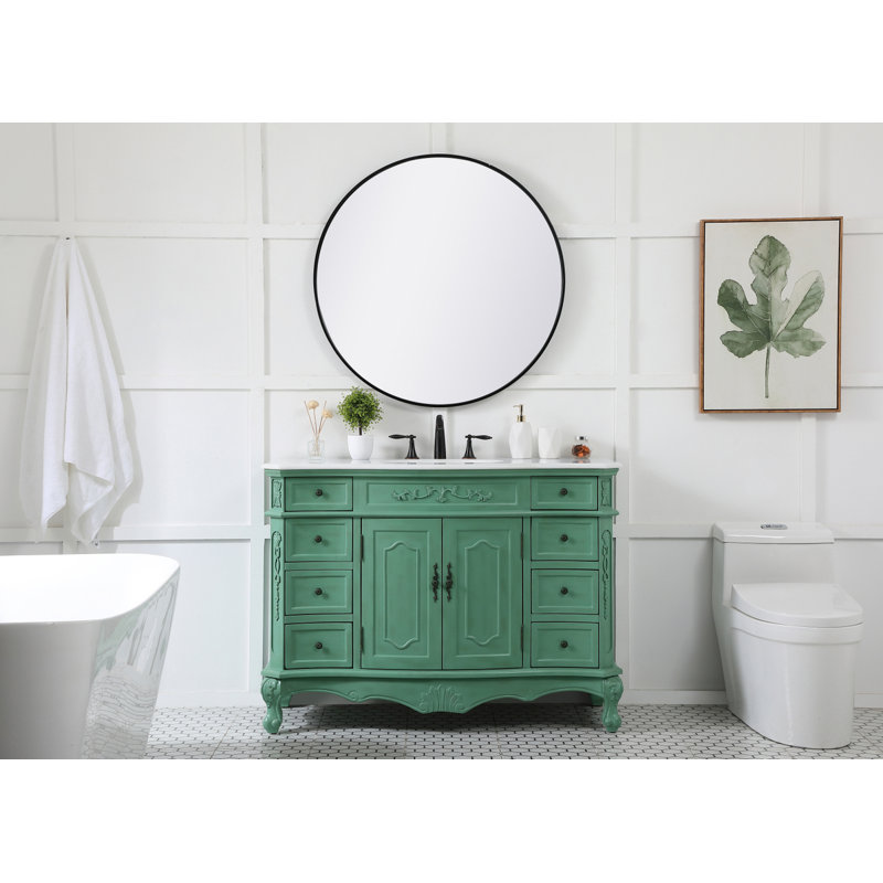 Ensemble de meuble-lavabo simple 48 po Lunette, Menthe rétro, Blanc Ivoire