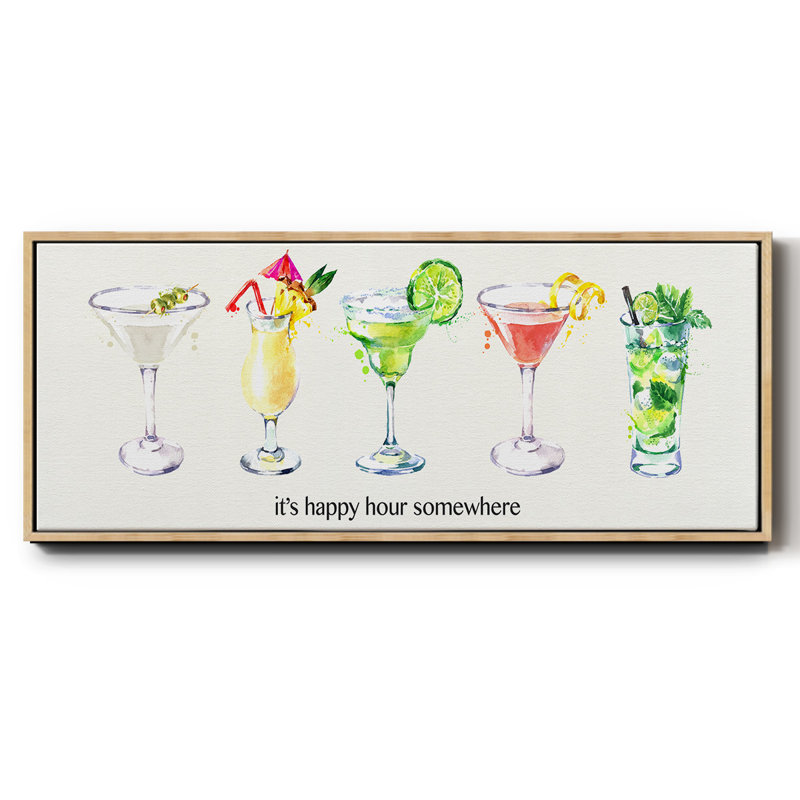 Happy Hour cocktails - toile encadrée, H 20 po x l 50 po