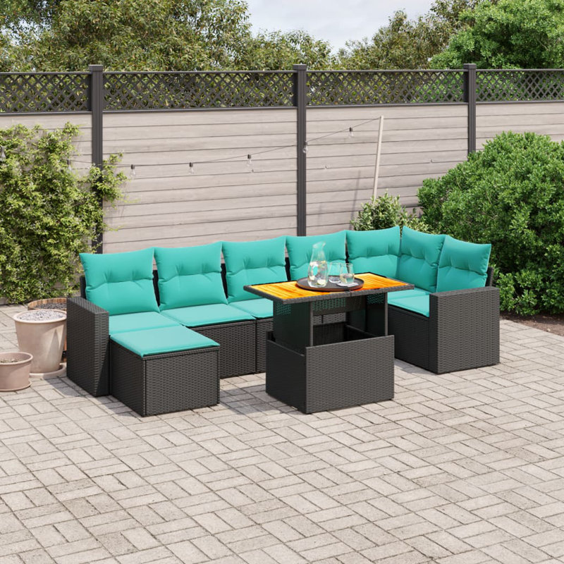  Ensemble de canapé de patio 8 pièces avec coussins en rotin de polyester, Noir, Vert