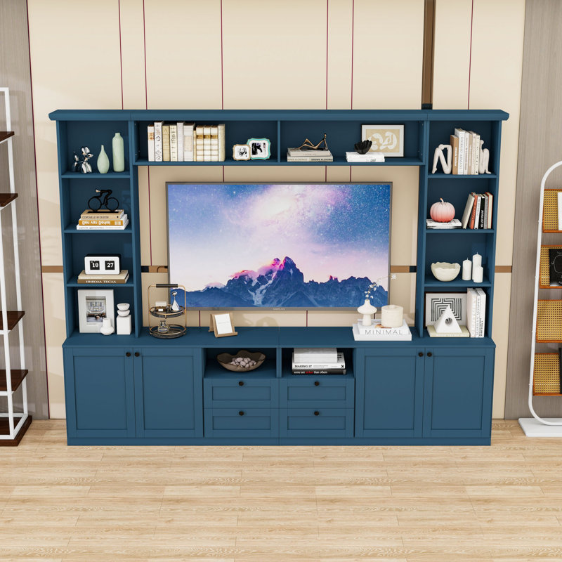 Meuble audio-vidéo avec tablettes et tiroirs, Blue