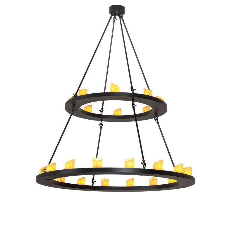 Loxley 24-Light Black Wagon Wheel Chandelier with Faux Candles
