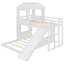 Lit superposé en bois, lit mezzanine avec maisonnette, maison de campagne, échelle, glissade et garde-corps-1108372386