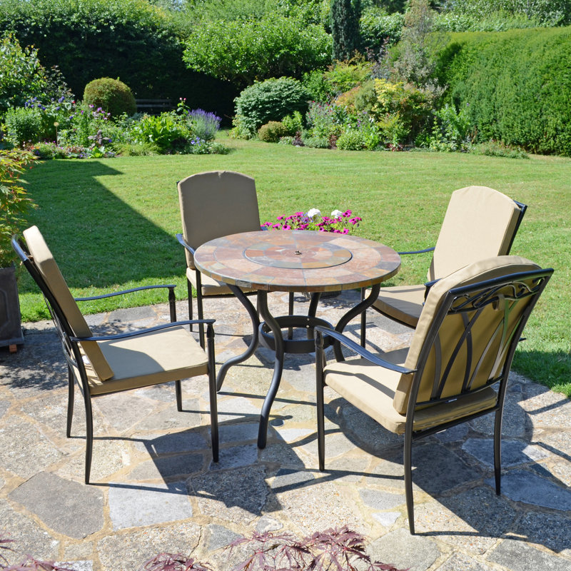 Bayfield FIREPIT 89cm Table with 4 ASCOT DELUXE Chairs Garden Set