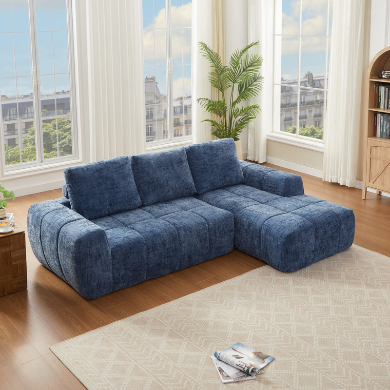 Canapé modulaire de luxe en forme de L recouvert de chenille de luxe et peu encombrant pour la maison et le bureau