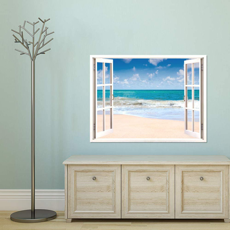 Papier peint adhésif de paysage naturel avec vue sur la plage et bord de mer bleu, L 32 po x l 24 po