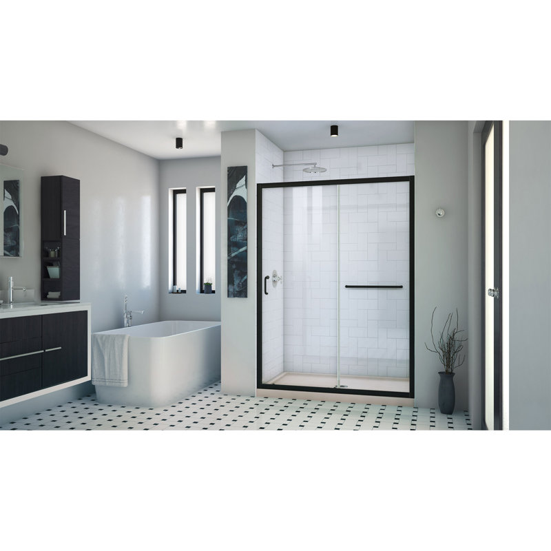 Infinity-Z 74.75" H Framed Sliding Shower Enclosure, Biscuit, Matte Black