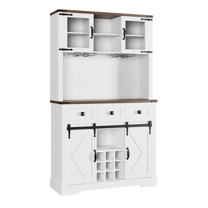 72" Farmhouse Bar Cabinet With 3 Drawer, White