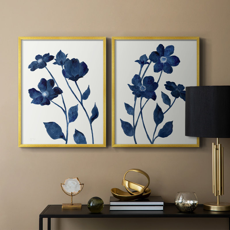 Impression encadrée Indigo Bloom I-Premium - prête à être accrochée - aucun clou requis - aucun clou requis, Doré