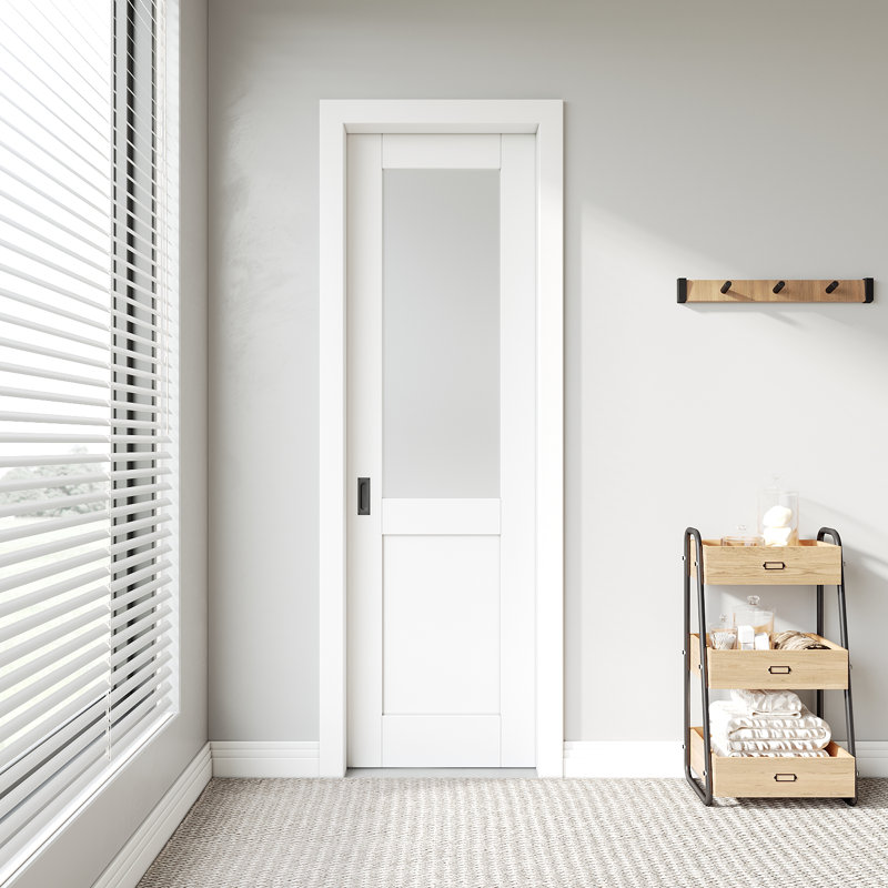 Glass Frosted Manufactured Wood Prefinished Sliding Door with Hardware Kit and Door Frame, 24" x 80"