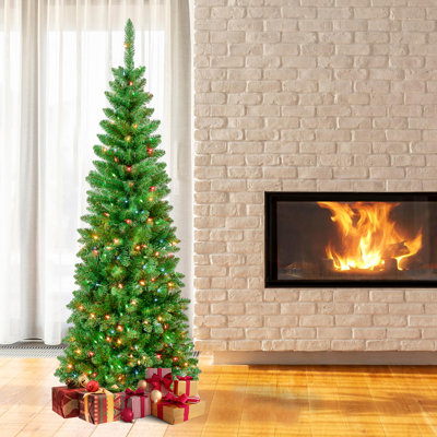 7.5 ft. Redwood Pencil Slim Christmas Tree with Multicolor Lights