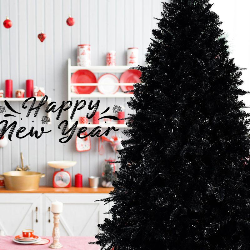 Sapin de Noël et de fêtes noir de 1,80 m, 350 lumières DEL blanches, 1460 branches PE+, branches articulées, support en métal, sapin artificiel fiable et attrayant avec branches PE+, structure pour une installation rapide