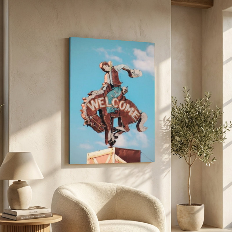 Art rétro sur toile tendue, "Cowboy" au néon