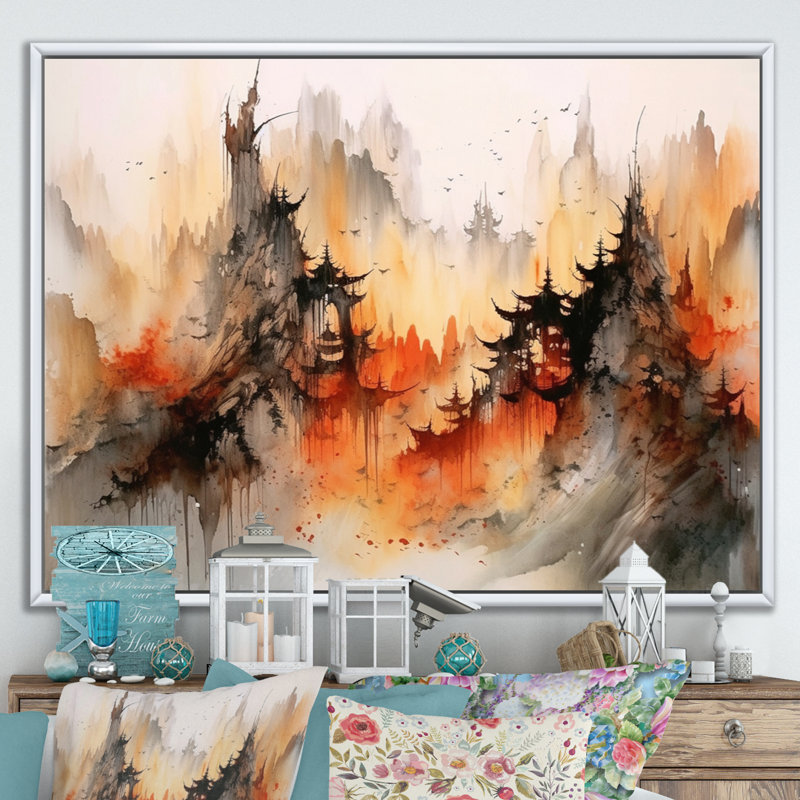 Art mural majestueux, paysages chinois III, H 30 po x l 40 po x P 1,5 po, Cadre flottant blanc