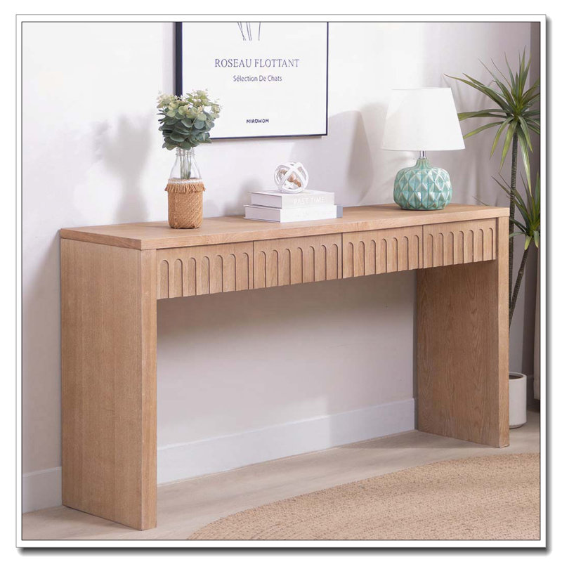 Console Table with 4 Drawers, Natural