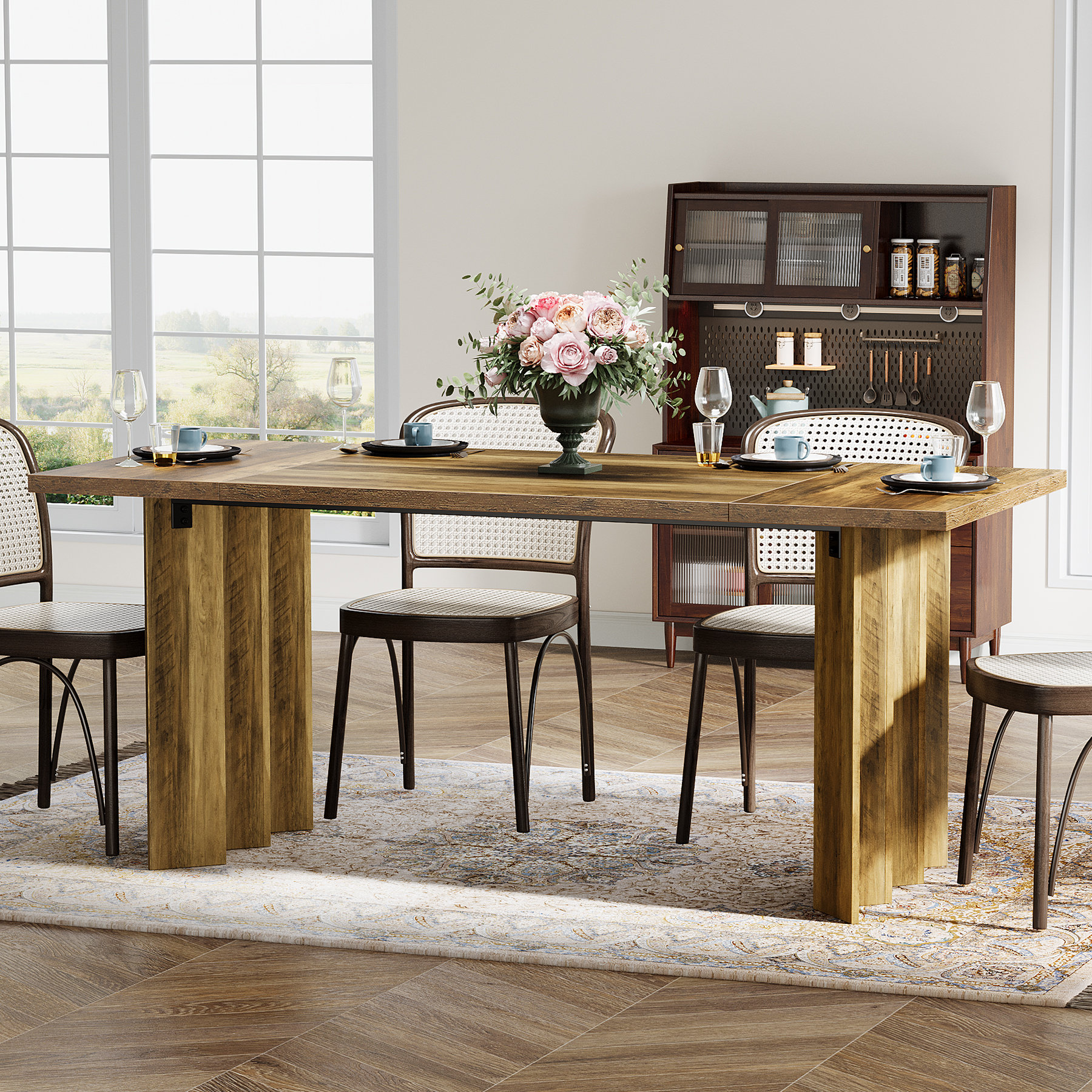 Millwood Pines Wood Dining Table For 4-6 People, 62.3 Inch Farmhouse ...