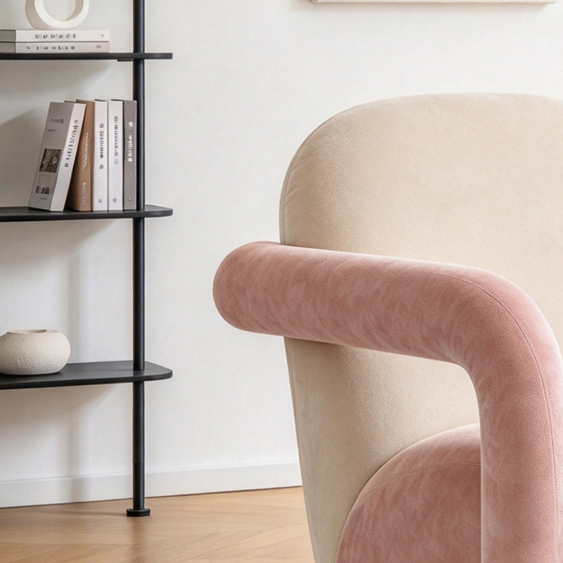 Chaise simple Sleek de style crème, Pink/Beige Fabric